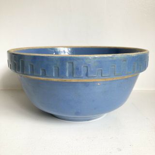 Blue Bowl 11” Pottery Stone Ware Vtg Yelloware Mixing Hairline Crack Patterned