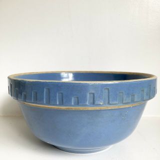 Blue Bowl 11” Pottery Stone Ware Vtg Yelloware Mixing Hairline Crack Patterned 2