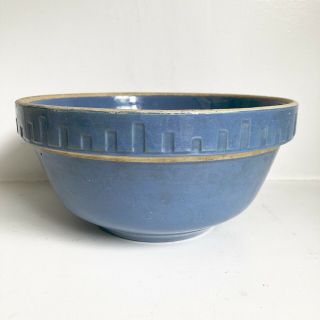 Blue Bowl 11” Pottery Stone Ware Vtg Yelloware Mixing Hairline Crack Patterned 3