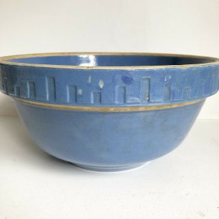 Blue Bowl 11” Pottery Stone Ware Vtg Yelloware Mixing Hairline Crack Patterned 5