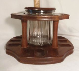 Vintage Walnut Decatur Industries Tobacco 12 Pipe Holder With Humidor