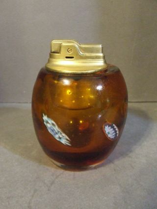 Vintage Mid Century Amber Millefiori Glass Ronson Table Cigarette Lighter