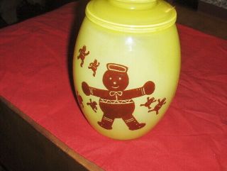 Vintage 1950 Yellow Bartlett Collins Glass Gingerbread Man Cookie Jar Canister