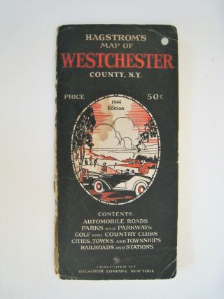 Vintage 1944 Hagstrom Map Of Westchester County York Road Rail