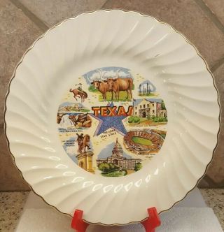 Vintage Texas Souvenir State Collector Plate Bone White China By Sheffield Usa