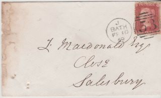 1859 Qv Bath =53= Duplex On Cover With A 1d Penny Red Stamp Sent To Salisbury