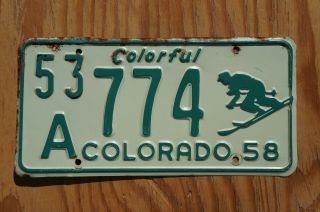 1958 Grand County - Rocky Mountain National Park Colorado Skier License Plate