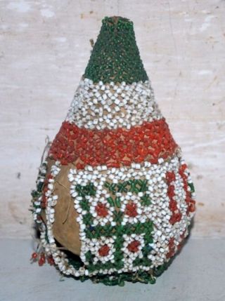 Antique Collectible Old Beads Hand Made Tribal Coconut Shape Decorative Pitcher
