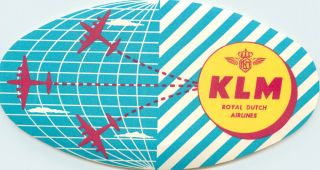 Royal Dutch Airlines Klm Airline Great Old Luggage Label,  C.  1950 