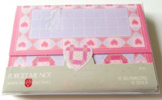 12 Vtg Postalettes Fold A Notes Pink Hearts Quilt Agc Nip