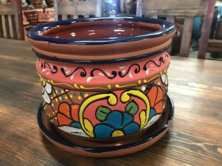 Talavera Mexican Pottery - Terra - Cotta 12 " Round Planter W/drain Tray