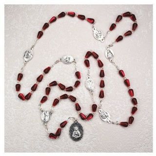 Ivl Red Tear Drop Bead Seven Sorrows Blessed Virgin Mary Rosary Chaplet Necklace