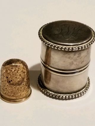 Old Thimble With Sterling Silver Case