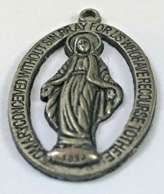 Antique Vintage Virgin Mother Mary Pendant Dated 1830 Inspirational Pray For Us 2