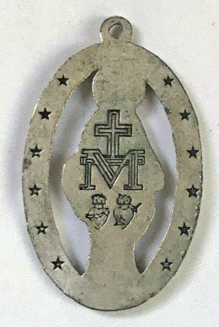 Antique Vintage Virgin Mother Mary Pendant Dated 1830 Inspirational Pray For Us 3