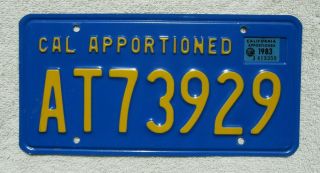California 1982 1983 Apportioned License Plate