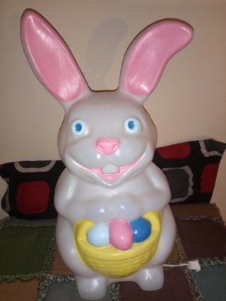 Vintage 22 " Tpi Easter Bunny Holding A Basket Of Eggs Lighted Blow Mold