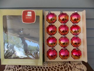 Box Of 12 Vintage Shiny Brite 2 1/8 " Pink Gold Glass Ball Christmas Ornaments
