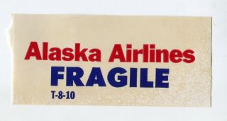 Vintage Airline Luggage Label Sticker Alaska Airlines Fragile