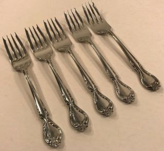 Lyon Queens Fancy 5 Salad Forks Stainless Satin Black Accent Int 