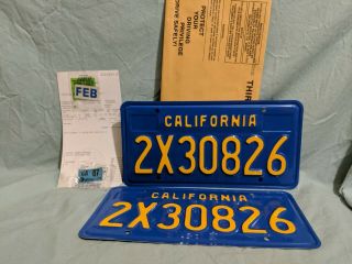 Pair 1987 California Commerical License Plates - Pick Up Truck W/ Un - Stickers