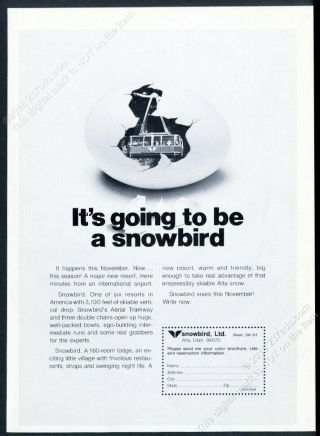 1971 Snowbird Ski Area Utah Tram Breaking Out Of Egg Photo Vintage Print Ad
