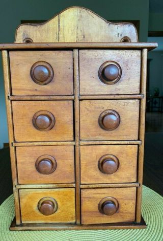 Vintage Antique Primitive 8 - Drawer Apothecary Spice Cabinet Stand / Wall Mount