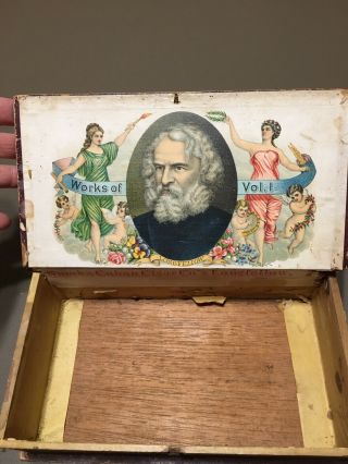 Antique Wooden Cigar Box Shaped Like A Book Henry Longfellow Fact 103 Pa