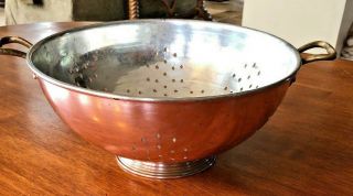 Vintage Waldow Brooklyn,  Ny Copper Colander With Tin Lining And Brass Handles