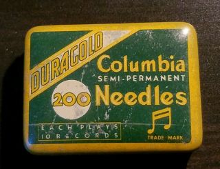 Gramophone Phonograph Needle Tin,  Columbia Duragold,  Unusual Size And Color