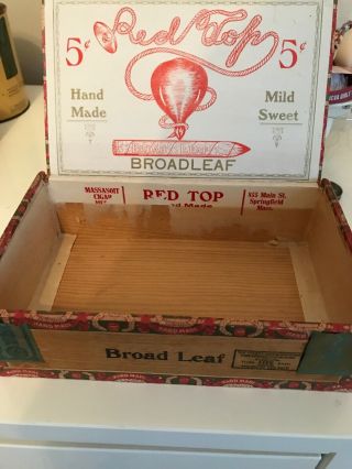 Vintage Wooden Red Top Cigar Box