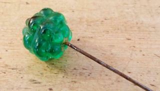 Pretty Edwardian Hat Pin With Unusual Green Glass Top