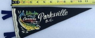 Parksville Bc British Columbia Vintage 1950’s 12” Felt Pennant W Salmon Scene