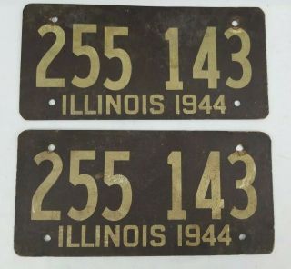 Vintage 1944 Illinois Automobile License Plate Set Soybean Fiber / Wwii