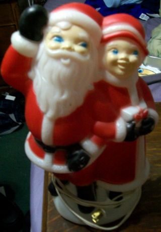 Vintage Mr & Mrs Santa Claus Blow Mold Light Christmas Decoration