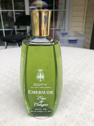 Vintage Coty Emeraude Eau De Cologne 8 Oz Splash Glass Bottle Green London Paris