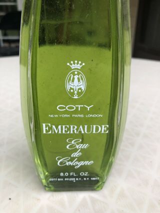 Vintage Coty Emeraude Eau De Cologne 8 oz Splash Glass Bottle Green London Paris 3