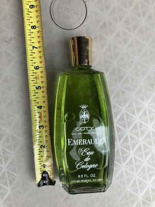 Vintage Coty Emeraude Eau De Cologne 8 oz Splash Glass Bottle Green London Paris 4