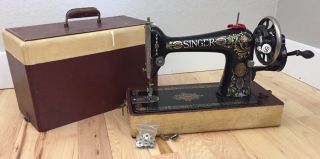 Antique 1910 Singer 18 Red - Eye Sewing Machine Heavy Duty Ornate Gold Red Wheel