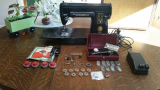 Singer 301a Sewing Machine,  Black,  Long Bed W/case & Accessories