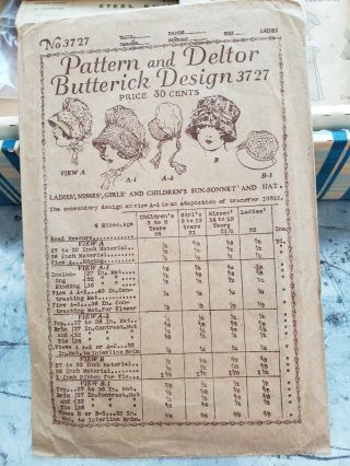 Vintage Antique Butterick Pattern Sun Bonnet 1930s 