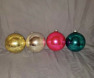 4 Vintage/ Antique Large Christmas Ornaments Shiny Bright