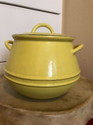 Descoware Vintage Bean Pot W/lid Yellow Enamel Cast Iron 3 Qt.  Belgium