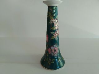 Antique Traditional Chinese Candle Stick Ceramic Glazed Floral Symbolism 10 "