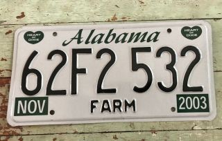Alabama “heart Of Dixie” Farm License Plate