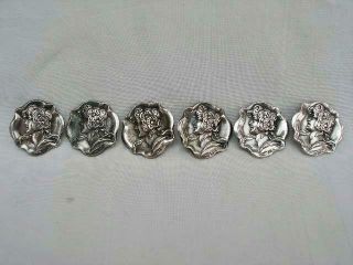 Set of Six Art Nouveau Hallmarked Silver Buttons By William Henry Leather 1902. 2