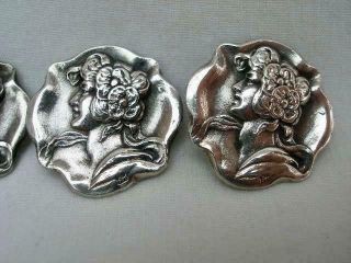Set of Six Art Nouveau Hallmarked Silver Buttons By William Henry Leather 1902. 3