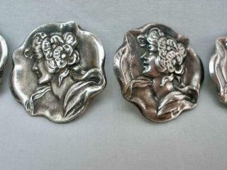 Set of Six Art Nouveau Hallmarked Silver Buttons By William Henry Leather 1902. 4
