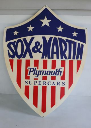 Sox & Martin Plymouth Stock Drag Racing Car Shield Sign Auto