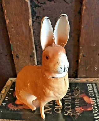 Antique German Paper Mache Rabbit Bunny Candy Container Glass Eyes Tall Ears